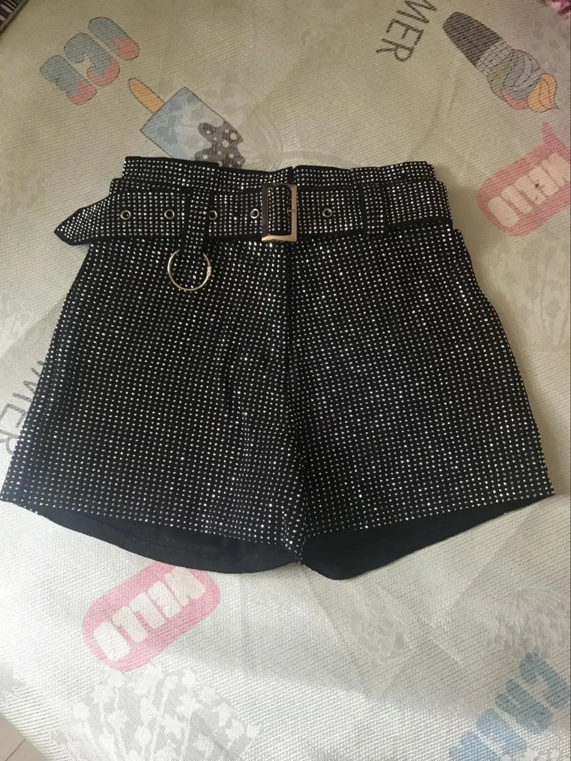 2020 New Summer Fashion Women Clothing Loose Hot Drilling High Waist Wide Legs Shorts Female Bottoms Vestido Q404
