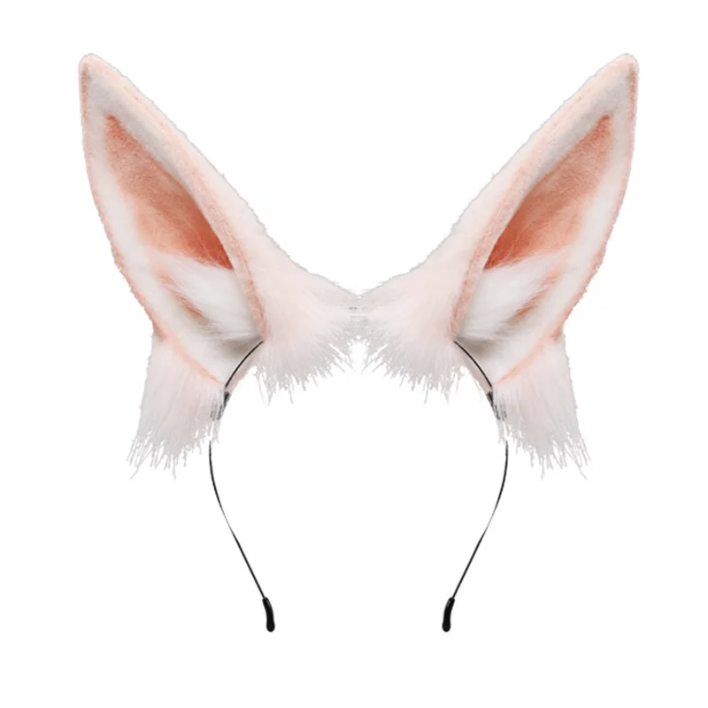 Furry pluszowa składana opaska z uszami króliczka realistyczne zwierzę ucho królika obręcz do włosów nakrycia głowy Lolita Kawaii Cosplay akcesoria Anime