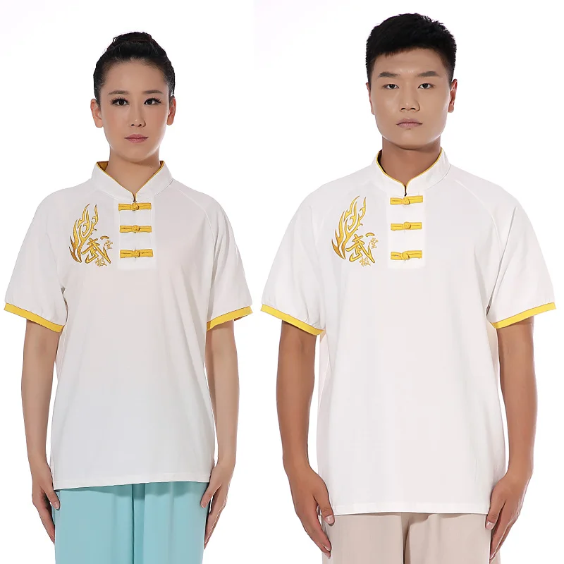 Taichi Short Sleeve T-shirt Unisex Embroidery Martial Arts Kung Fu Shirts Summer Breathable Chinese Style Training Sport Tops