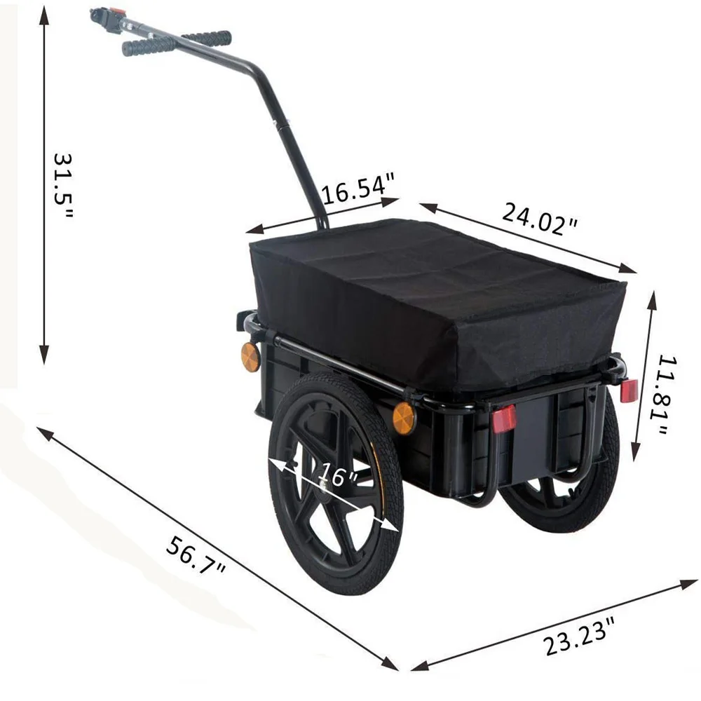 Remorque de vélo à roue pneumatique avec valise, double roue, cadre interne, remorque de cargaison fermée pour vélo et vélo électrique, 16 po