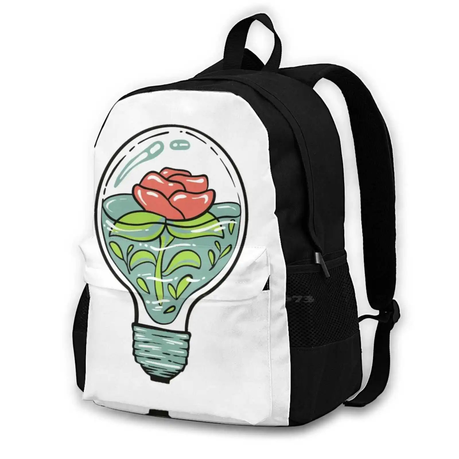 

Flower In A Bulb Pattern Design Bag Student'S Backpack Glass Turtle Shell Sphere Circular Water Succulent Smooth Natural