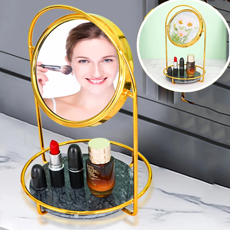 European-Style Desktop Makeup Mirror With Cosmetic Storage Rack Multifunctional Magnifying Glass Vanity Mirror With Storage