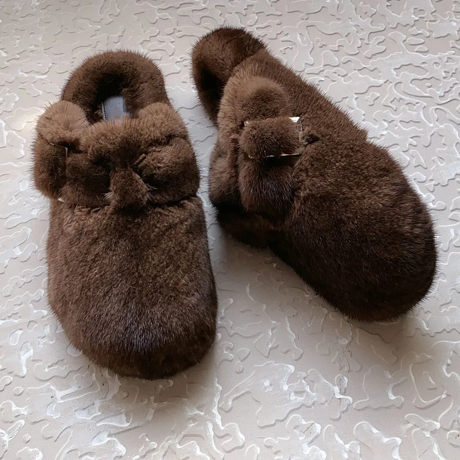 Luxuriöse, bequeme Damen-Slipper aus Naturfell, flache Schuhe, Plüsch-Mules, Sandalen, flauschige Hausschuhe aus echtem Nerzfell für Damen – Detail 4