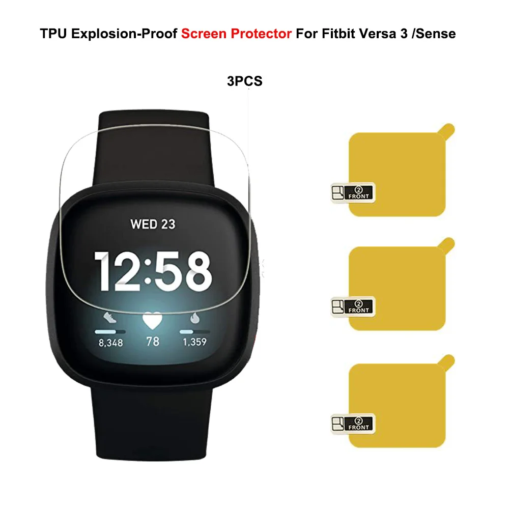 3PCS TPU Explosion-proof Screen Protector For Fitbit Versa 3 Soft Protective Film For Fitbit Sense Smartwatch Accessories