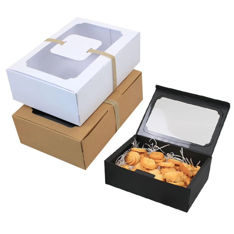 3/6/9/12pcs Kraft Paper Candy Box Clear Window Party Favor Gift Cookies Bakery Box Packaging Bag New Year Christmas Decoration