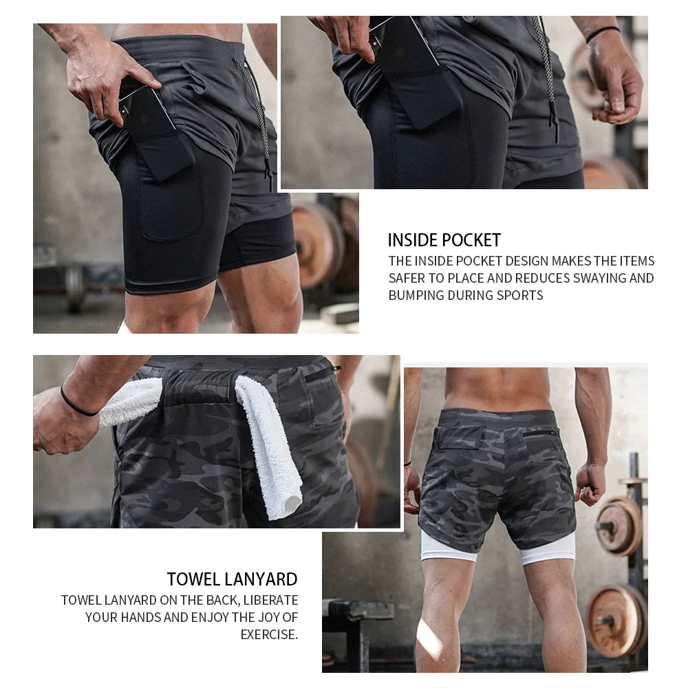 2020 Summer Running Shorts Men 2 in 1 Sports Jogging Fitness Shorts Training Quick Dry Mens Gym Men Shorts Sport gym Short Pants