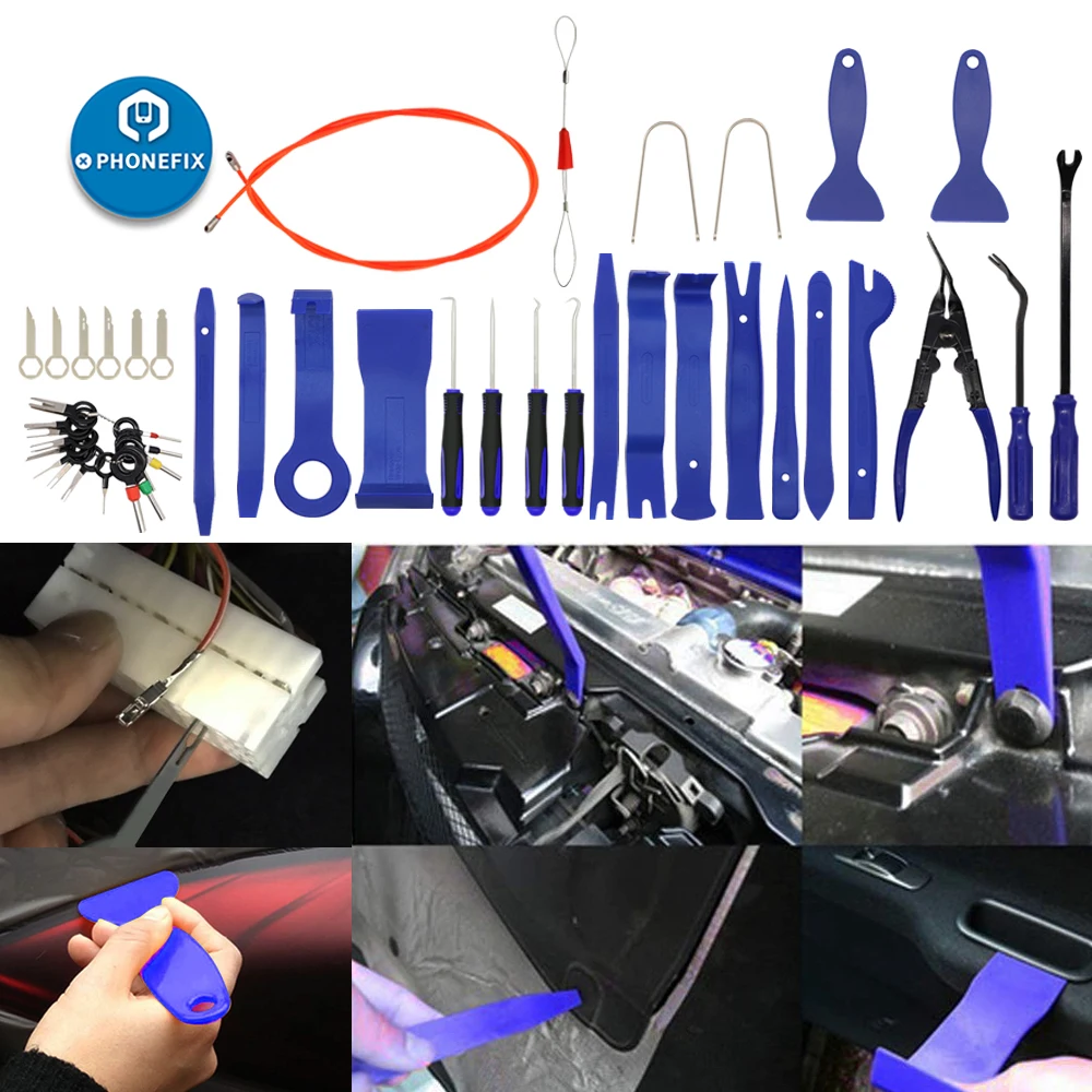 48Pcs Portable Auto Car Radio Panel Door Clip Trim Dash Audio Fastener Remover Tool Installer Pry Kit Car Body Repair Upholstery