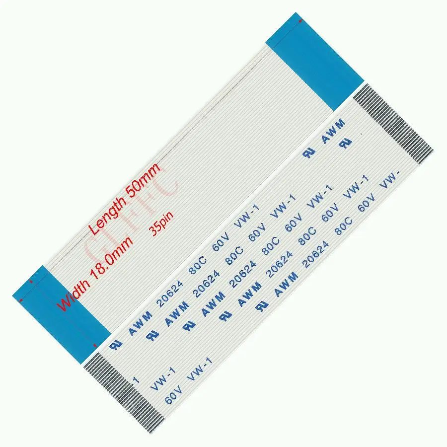 35pin 0.5pitch 50mm-170mm A-type Flexible Flat Cable FFC awm 20624 ROHS for TTL LCD DVD Computer