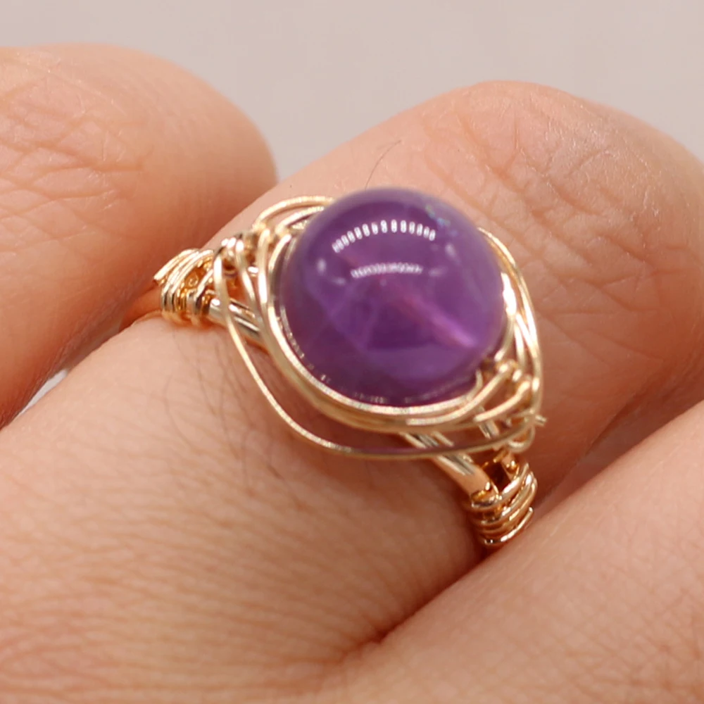 Natural Agates Stone Open Rings Top Selling Zinc Alloy Edged Finger Rings  for Women Party Wedding Jewelry Adjustable Size 10mm