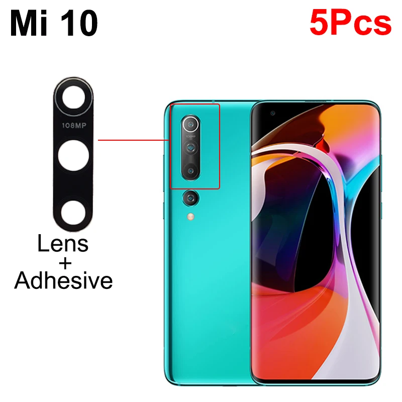 Aocarmo dla Xiaomi Mi 10 10T Pro 10Lite tylny obiektyw aparatu szkło z samoprzylepnymi częściami zamiennymi