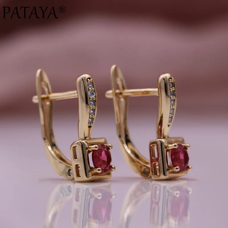 PATAYA New Square Cute Drop Earrings Girl Gift 585 Rose Gold Color Party Fashion Jewelry Fine Round Natural Zircon Women Earring