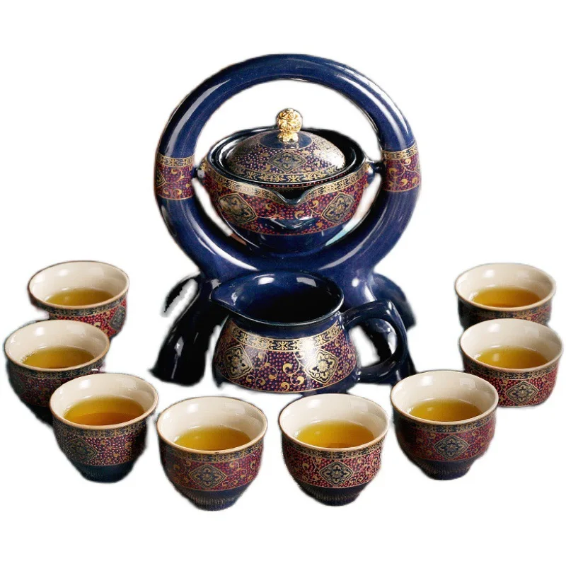 

Ceramic Stone Grinding Semi-automatic Tea Set Creative Kung Fu Teaset Ceremony Supplies Flower Teaware Multicolors Teapot Gifts