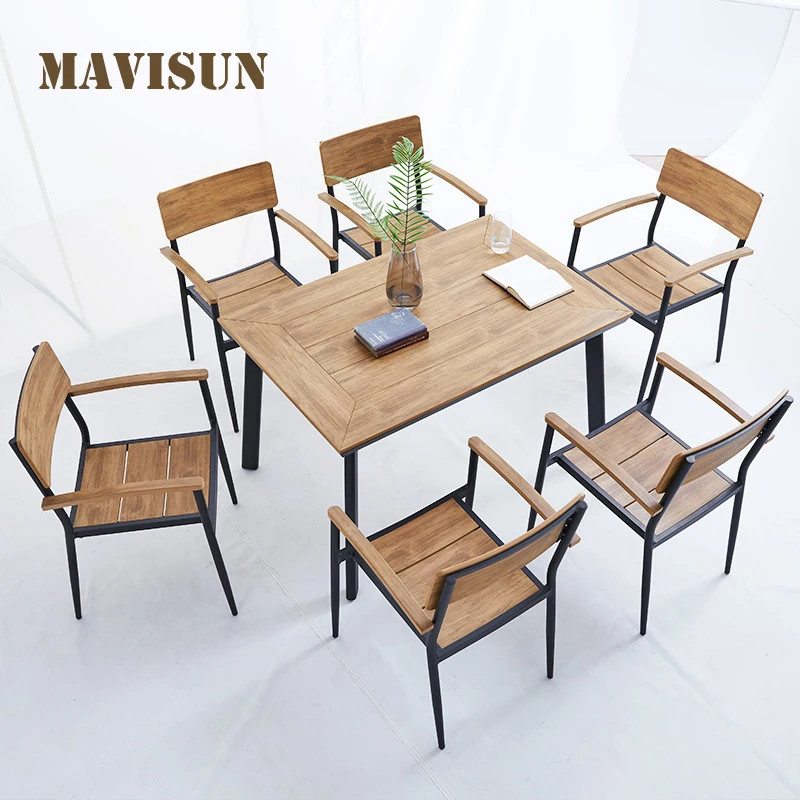 Contemporary Outdoor Plastic Wood Furniture For Garden Terrace Courtyard Villa Waterproof Sunscreen Minimalist Chairs And Table