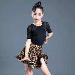 Kinder Latin Dance Kleid Praxis Kleider Leopard Latin Leistung Für Frauen Mädchen Spandex Wettbewerb Prüfung Dance Rock