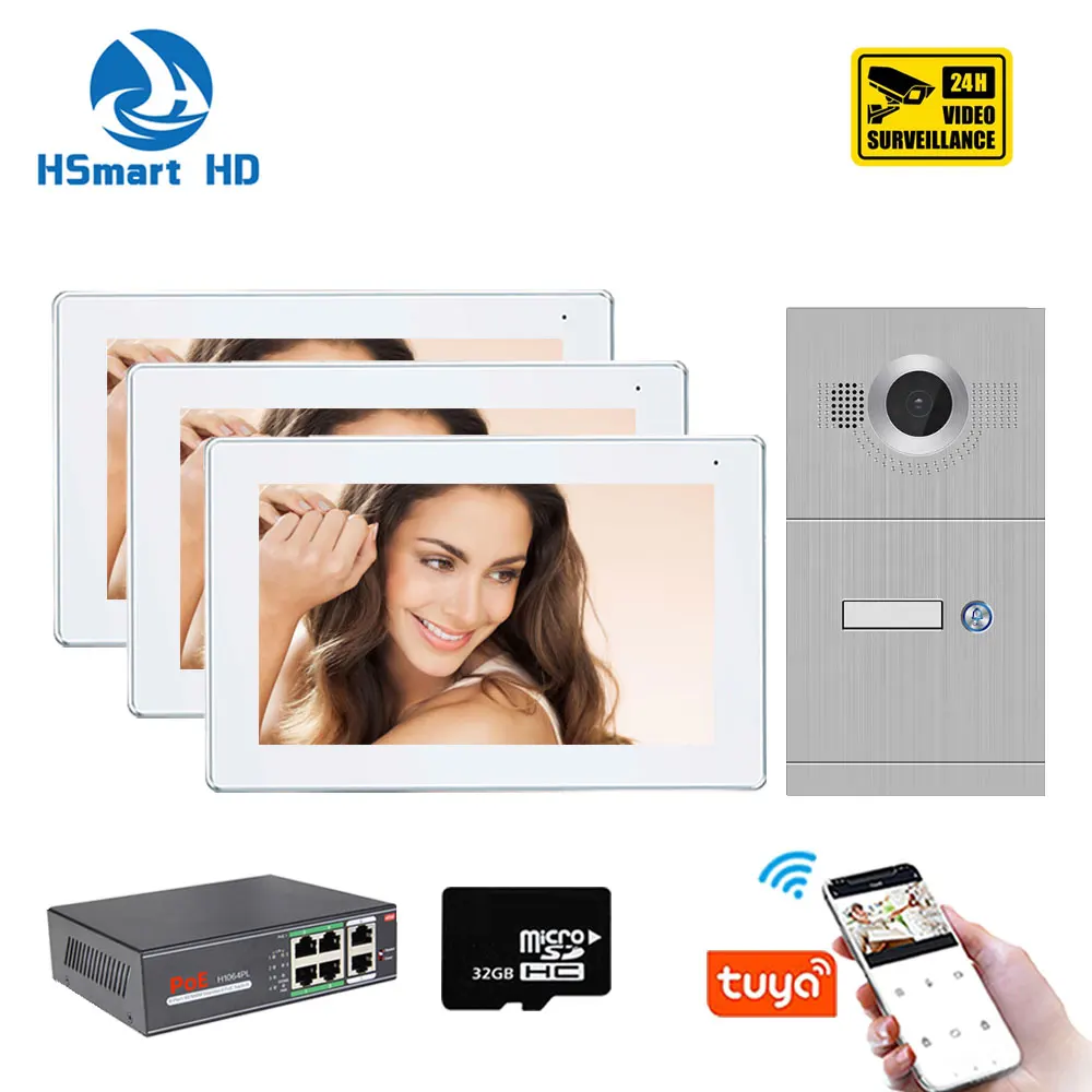 Tuya WIFI 7 inch Touch Screen IP POE Smart Video Door Phone Intercom System with HD Camera support  APP Remote Unlock