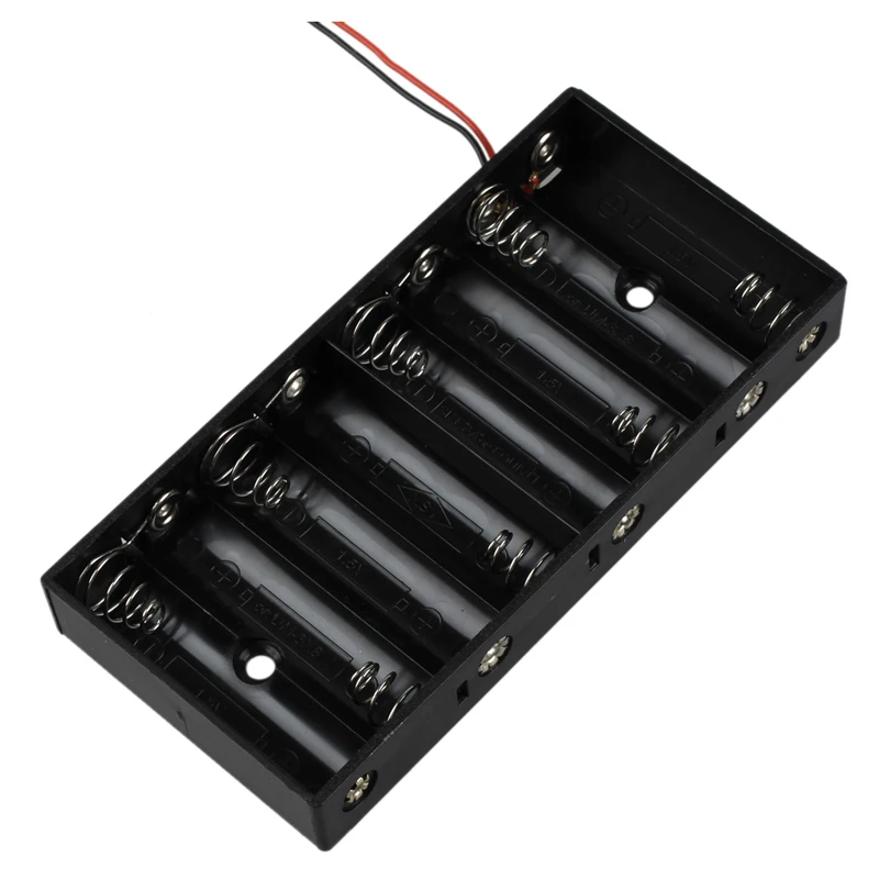

Черный пластиковый 8X1,5 в AA 2A контейнер для хранения аккумуляторов Стандартный 8 слотов 12 в чехол для аккумуляторов с проводными выводами