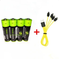 4 sztuk gorąca sprzedaż ZNTER USB1.5V akumulator AA 1700mAh USB akumulator litowo-polimerowy + 1 sztuk Micro USB kabel