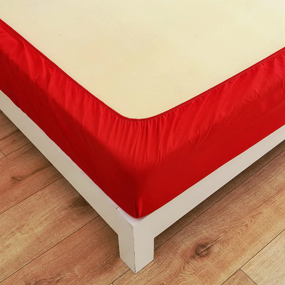 Fashion Simple China red solid color Bed Fitted Sheets Sabanas Mattress Cover with Elastic Microfiber (no pillowcase)