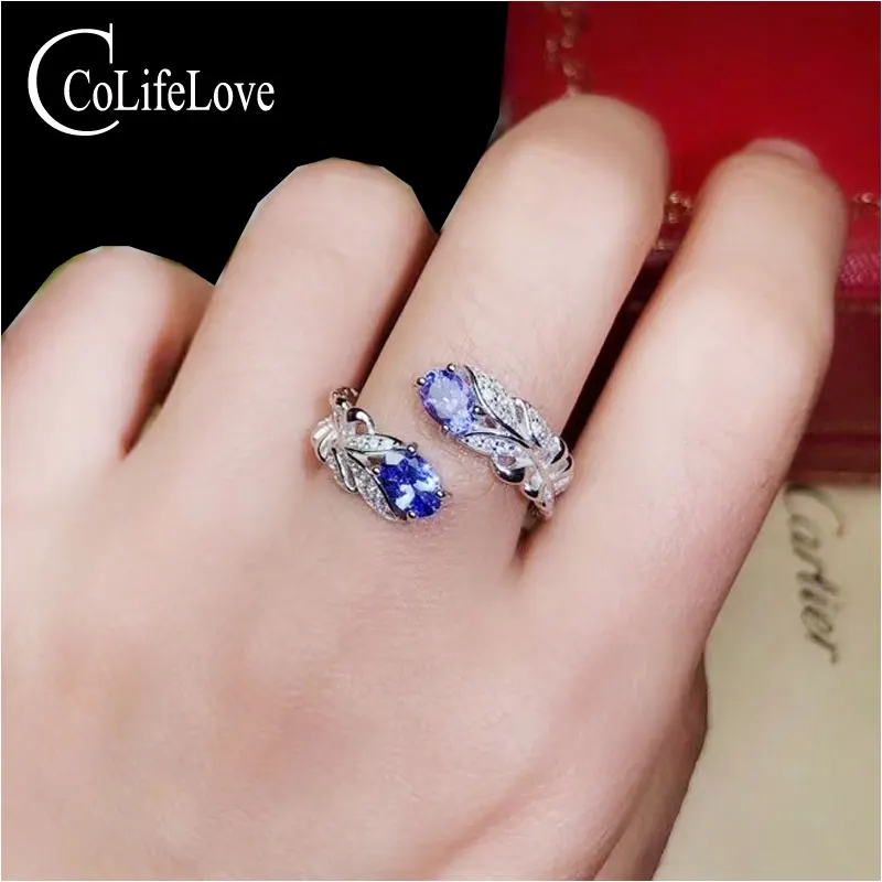 CoLife Jewelry Fashion Tanzanite Ring for Young Girl 2 Pieces Natural Tanzaite Silver Ring Elegant 925 Silver Gemstone Ring