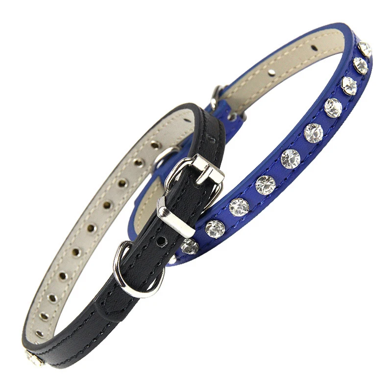 Colorful Shining Diamond Rhinestone Pet Collar PU Leather Neck Strap Safe for Cat Dog Soft Pet Supplies Accessories XS/S