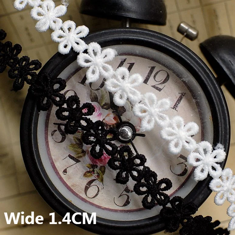 1.4CM White Luxury White Black Cotton Hollow Out Embroidery 3d Flowers Fabric Lace Collar Trim Ribbon DIY Apparel Sewing Decor