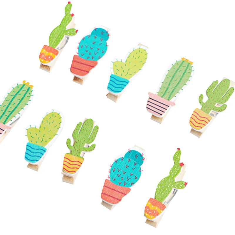 10pcs/lot Cute Cartoon Cactus Colored Clothes Photo Paper Clothespin DIY Paper Peg Clothespin Office Supplies