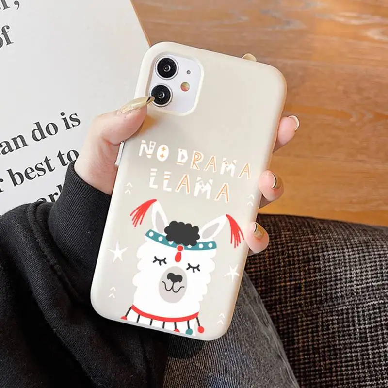 Cute Lama Llama Alpacas Animal Pattern Phone Case Solid Color Soft Cover for iphone 13 11 Pro Max X XS Max XR 7 8 6 6S Plus