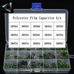 150pcs/lot 15Value Capacitor kit 100V 2A221J to 2A474J Polyester Film Capacitor Assorted Kit 0.47nF 0.68nF 1nF 2.2nF Capacitors