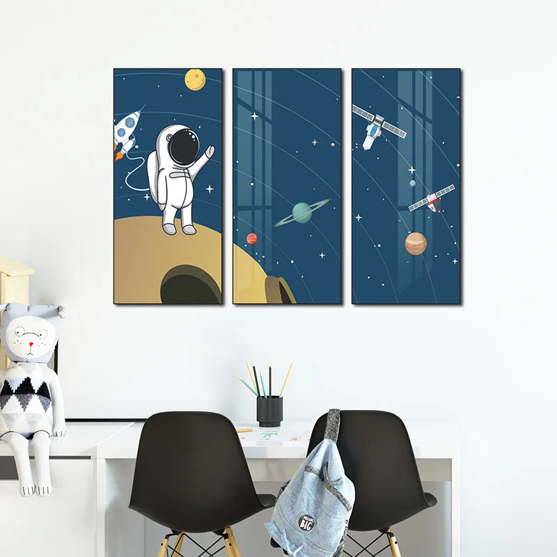 

Cartoon Universe Astronaut Wall Sticker Kids Room Bedroom Decor Beautify Decals Home Decorations Triptych Combination Wallpaper