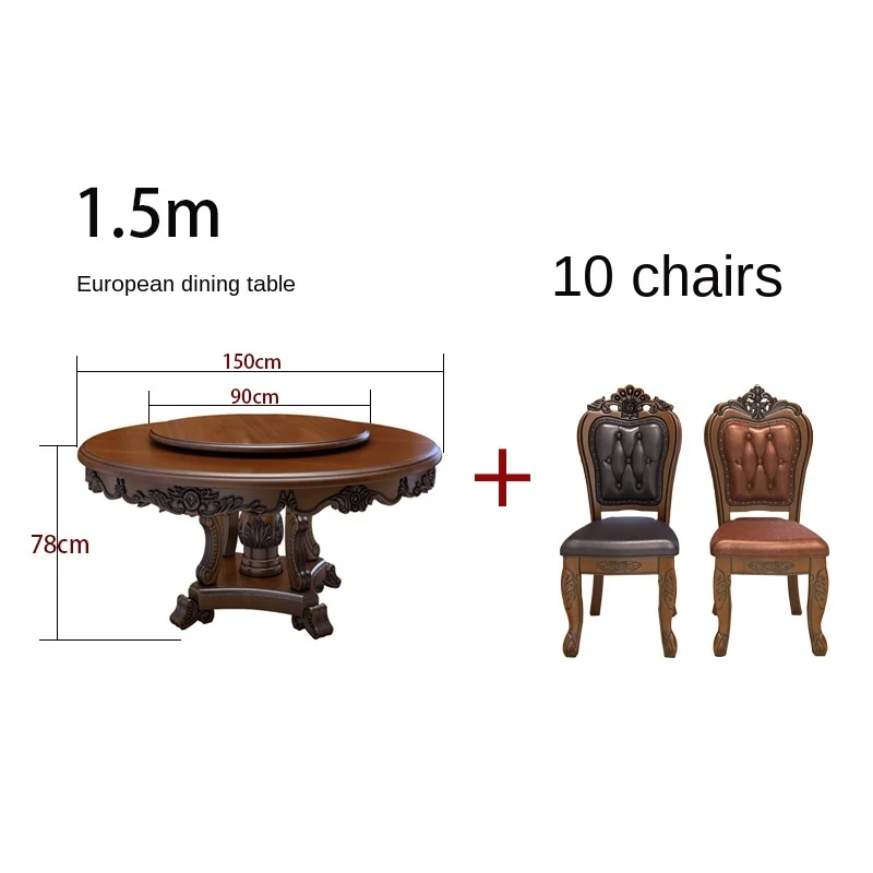 European style dining table and chair combination round table with turntable