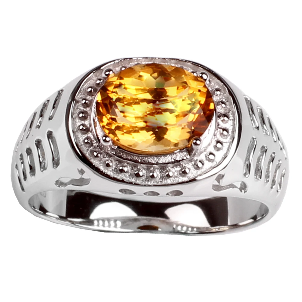 

Natural Yellow Citrine Men Ring Silver 925 Band 8mm Gemstone November Birthstone Birthday Gift R504GCN