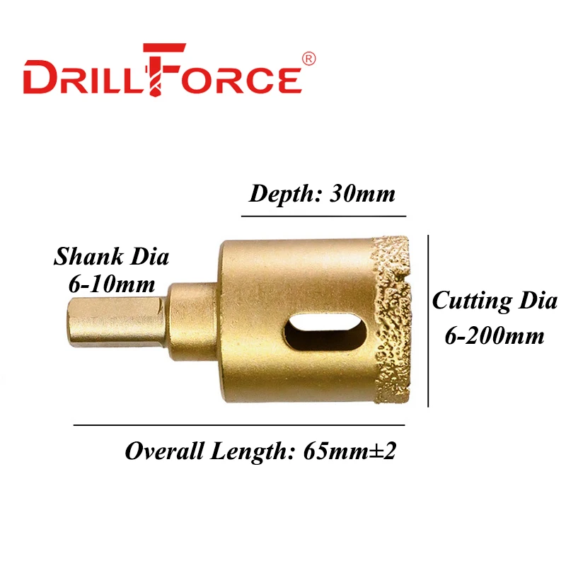 Drillforce 1PC 6-200mm Dry Vacuum Brazed Diamond Drilling Core Bit Ceramic Tile Hole Saw Granite Marble Drill Bits