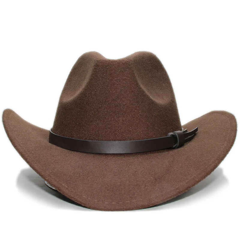 Vintage Parent-child Women Men / Child Wool Wide Brim Cowboy Western Hat Cowgirl Bowler Cap Coffee Leather Band (61cm/57cm/54cm)