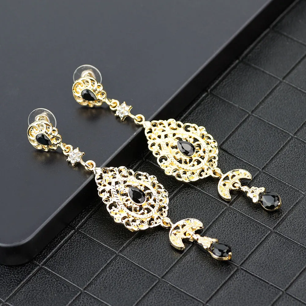 Sunspicems Moroccan Gold Color Long Drop Earring For Women Arab Ethnic Wedding Jewelry Algeria Bridal Pin Earring Gift