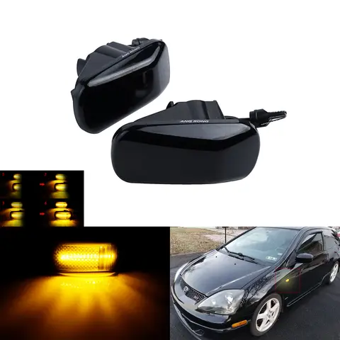 ANGRONG 2X 앰버 다이나믹 LED 사이드 마커 리피터 라이트 블랙 렌즈 JDM Honda Accord Civic EP3 Jazz FIT