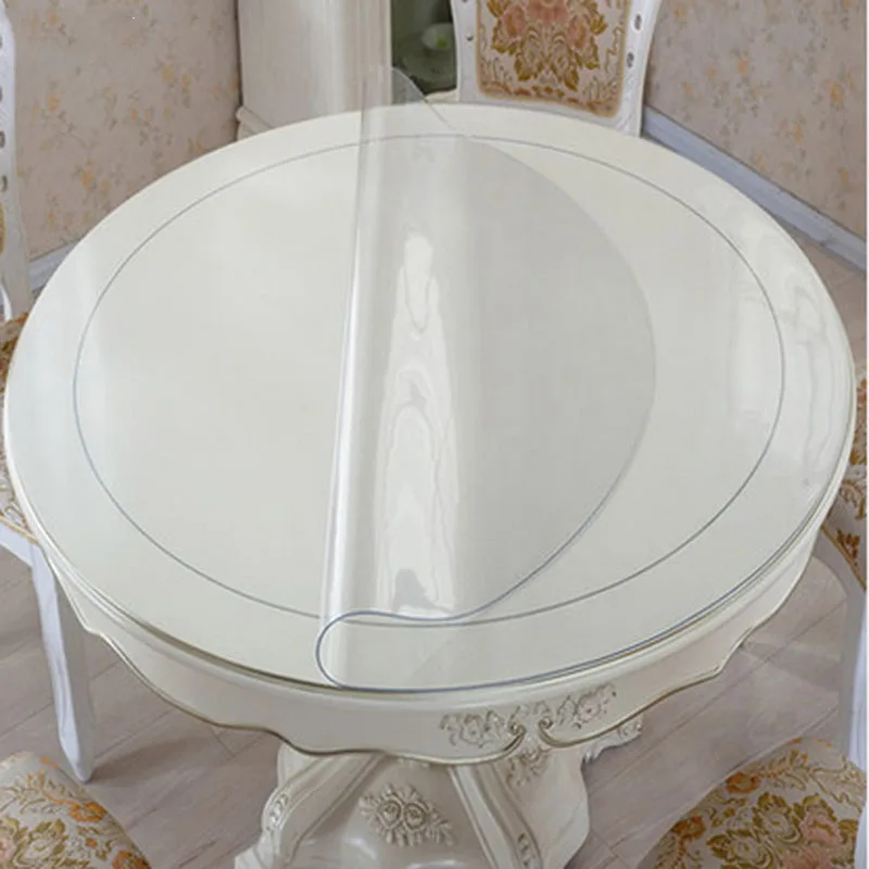 Round PVC Tablecloth Waterproof Oilproof able Cover  Glass Soft Cloth Table Cover Home Kitchen Dining Room Placemat 1mm