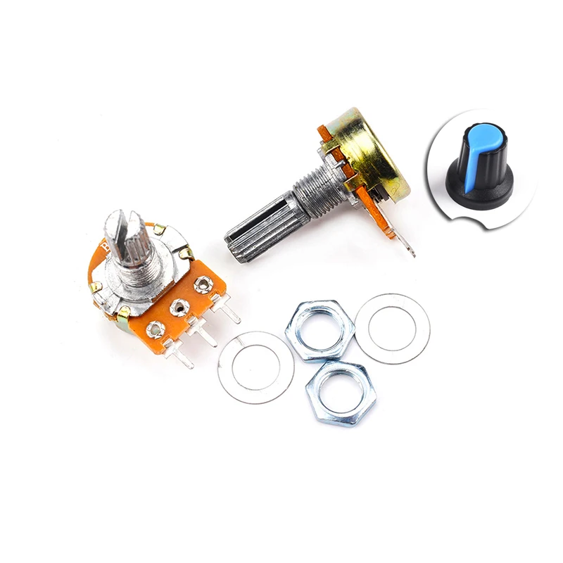 5 Stuks Wh148 1K 2K 5K 10K 20K 100K 500K Ohm 15Mm 3pin Lineaire Taper Roterende Potentiometer Weerstand Voor Arduino Met Ag2 Blauwe Dop