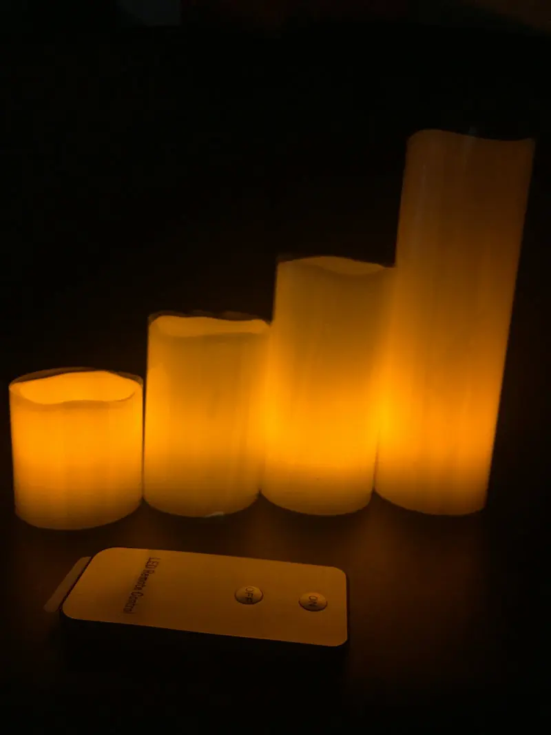 Set of 4 remote controlled wavy edge Flameless LED Pillar Candle(6"4"3"2") paraffin wax Ivory tealight Wedding Party decor-YELLO