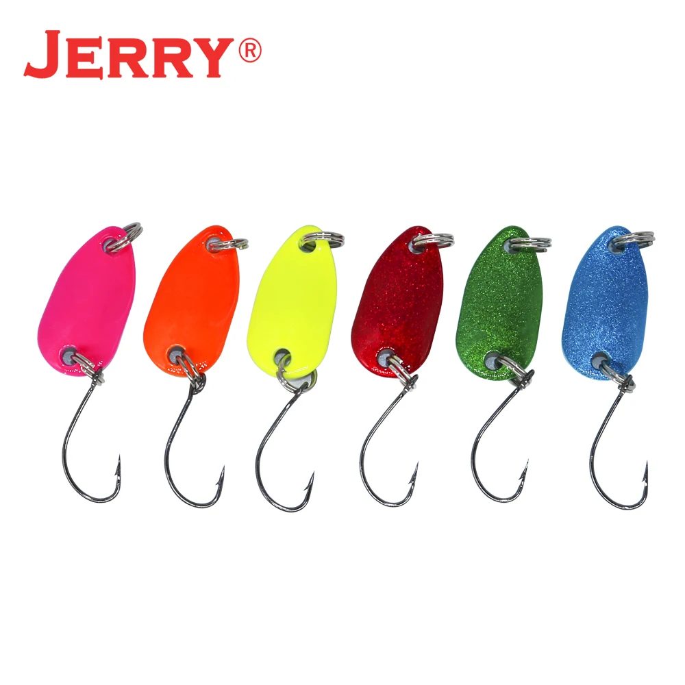 Jerry 6pcs 2g Pesca Micro Mini Trout Fishing Spoon Lures Kit Ultralight River UV Colors Metal Spinner Perch Bait Glitters