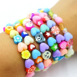 Spring Color Heart Beads Women Elastic Bracelet Girl 3Pcs/lot Rainbow Rice Stone Small Charm Lady Wrist Jewelry FYBT038