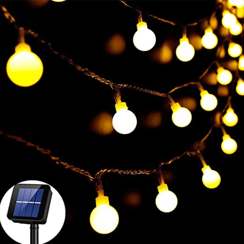 Solar Panel Fairy Light 10M Garland LED Ball String Light Christmas Bulb Fairy String Lights for Home Wedding Party Decoration
