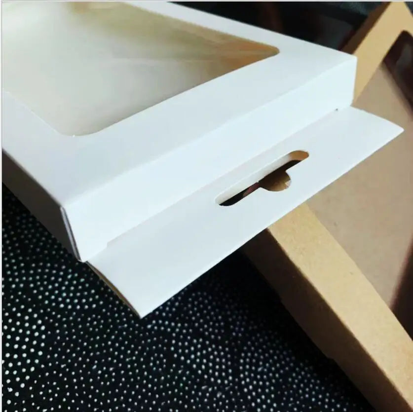 50pcs Phone Case Packaging Box Kraft Paper Phone Box Black Window Package Cardboard Boxes White Gift Box With Hang Hole