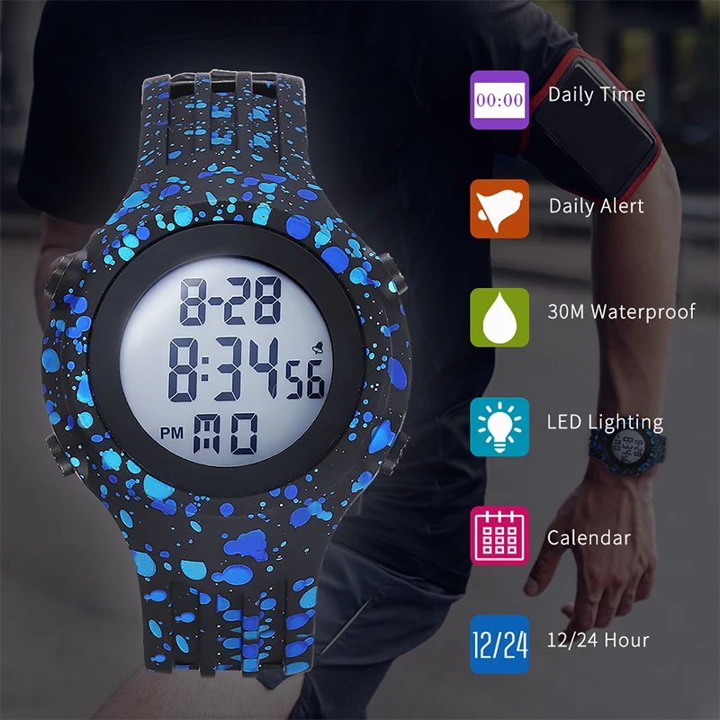 Montre de Sport pour enfants, étanche, alarme, bracelet TPU, chronomètre numérique, lumineux, pour garçons