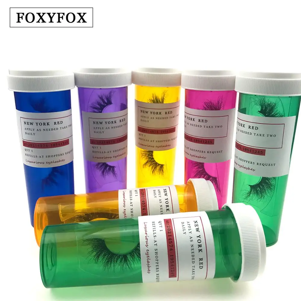 FOXYFOX Wholesale Pill Bottle Lash Box With logo Faux 25mm Mink Eyelashes Case Makeup 3d Mink False Eyelashes Box Faux Cils