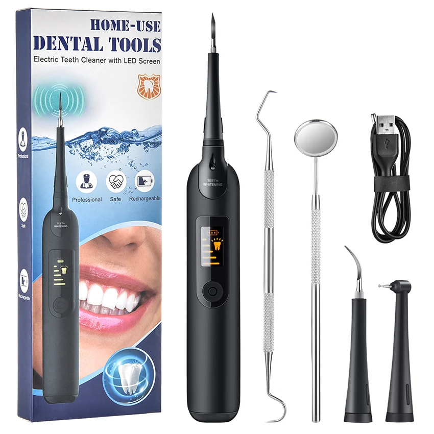Irrigador oral profissional sem fio com tela de led, 2 pontas, 1 sonda dental, luz de led, ipx6 à prova d'água, 5 modos, limpador de dentes