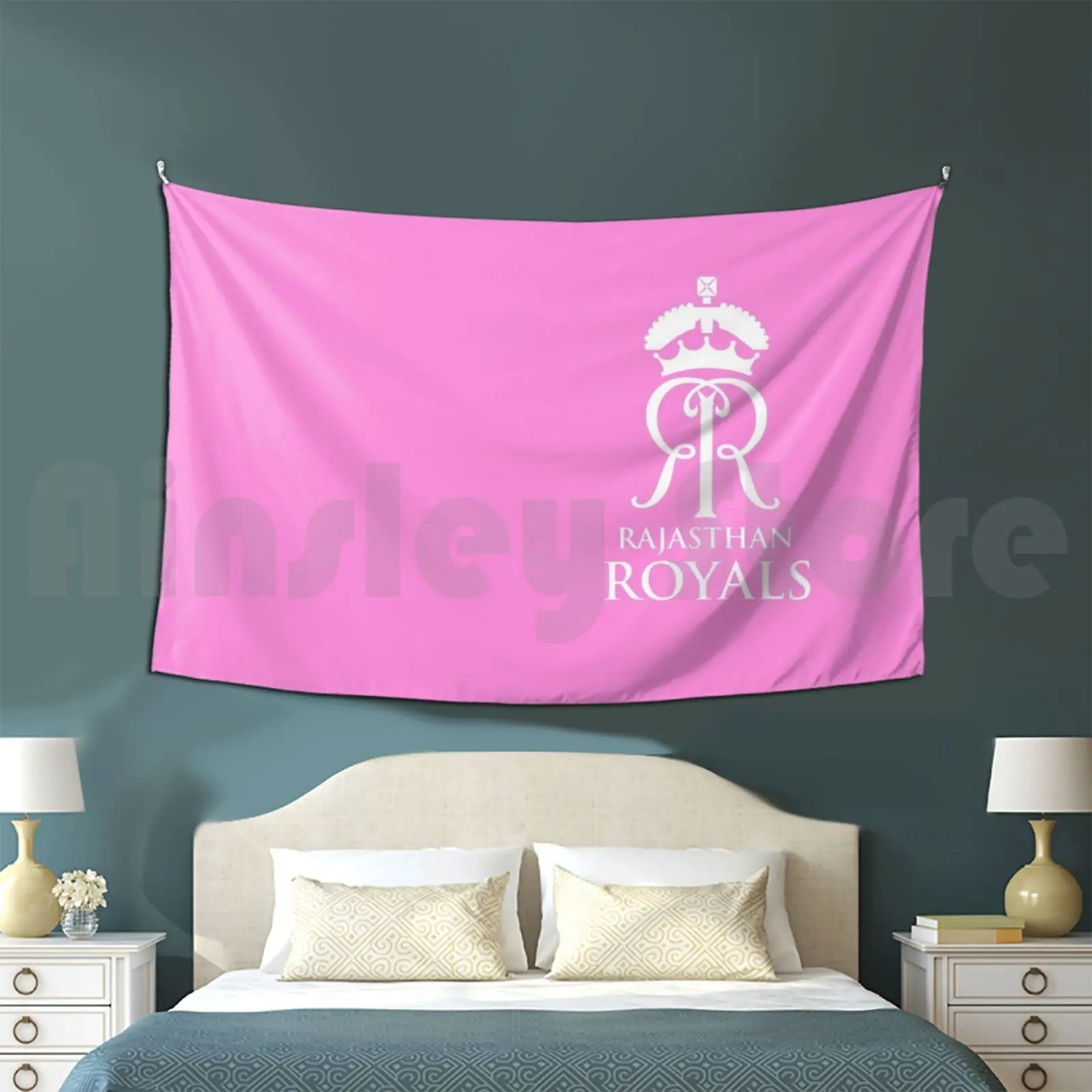 Rajasthan Royals-Pink Tapestry Living Room Bedroom Rajasthan Royals Indian Premier Ipl Cricket Team India Sport Baap