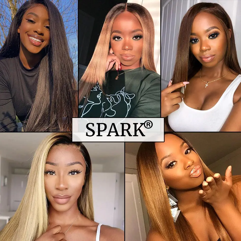 SPARK Ombre Hair Straight Bundles With Closure Brazilian Human Hair Weave Bundles Ombre Remy Closure With Bundles Medium Ratio