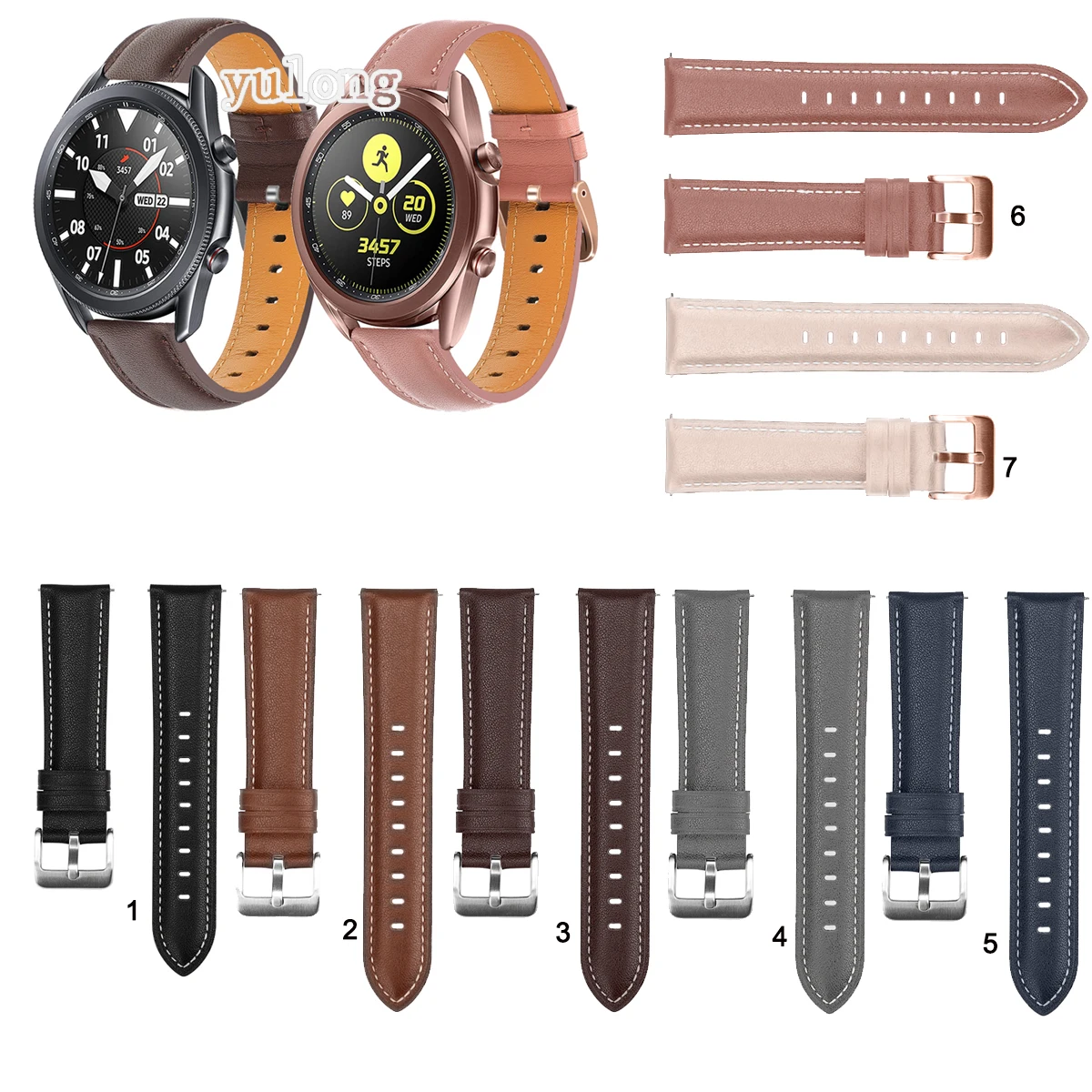 Leather Watch Band Strap for Samsung Galaxy Watch3 41mm 45mm Replacement Fashion Wrist bands Bracelet For Watch 42mm 46mm