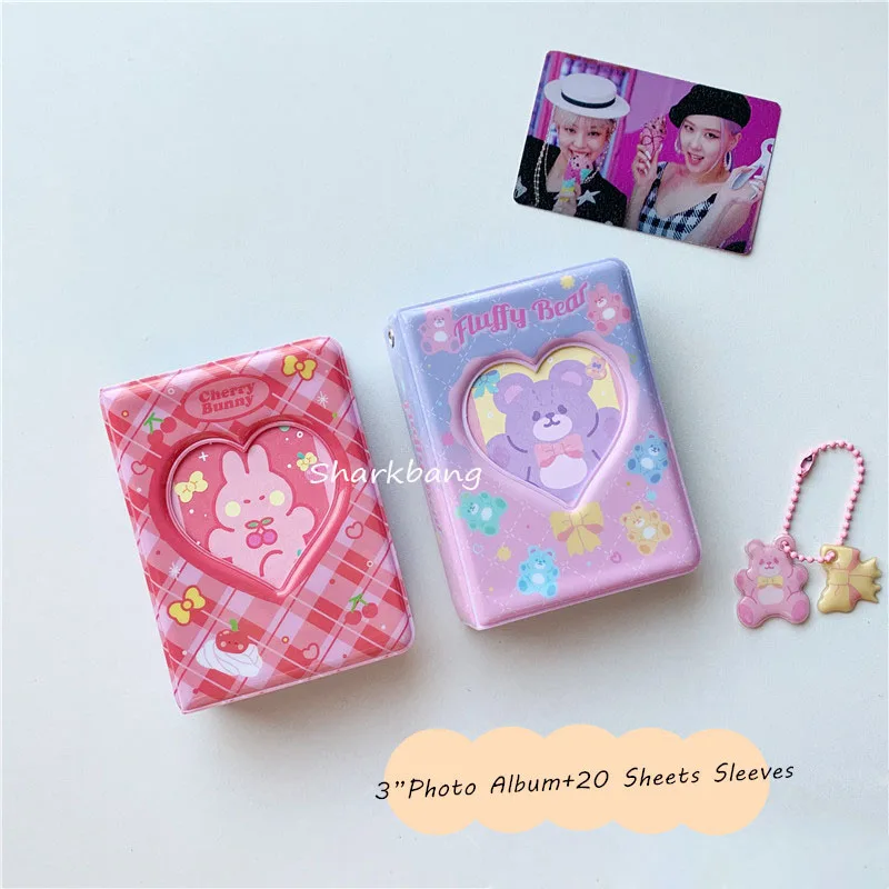 

Sharkbang Kawaii 3" Cherry Rabbit Album Photos + 20pcs Sleeves Bags Bear Heart Storage Card Bag Postcards Collect Book Organizer