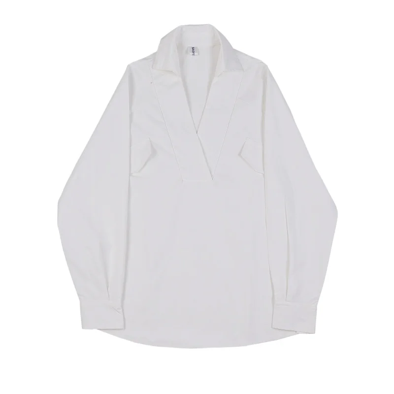 Men's long-sleeved loose casual large size white shirt men and women with vintage street style clothing pullover shirt